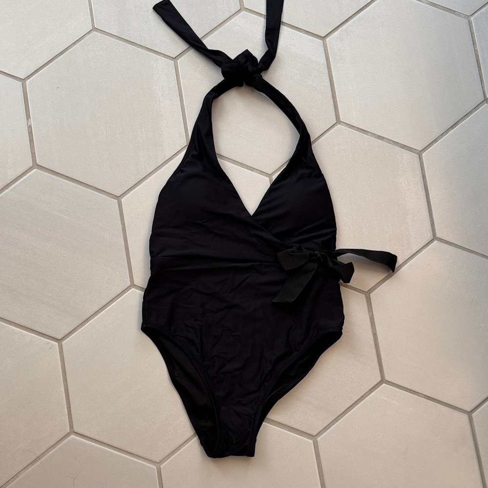 J. Crew Black Halter One-Piece Swimsuit